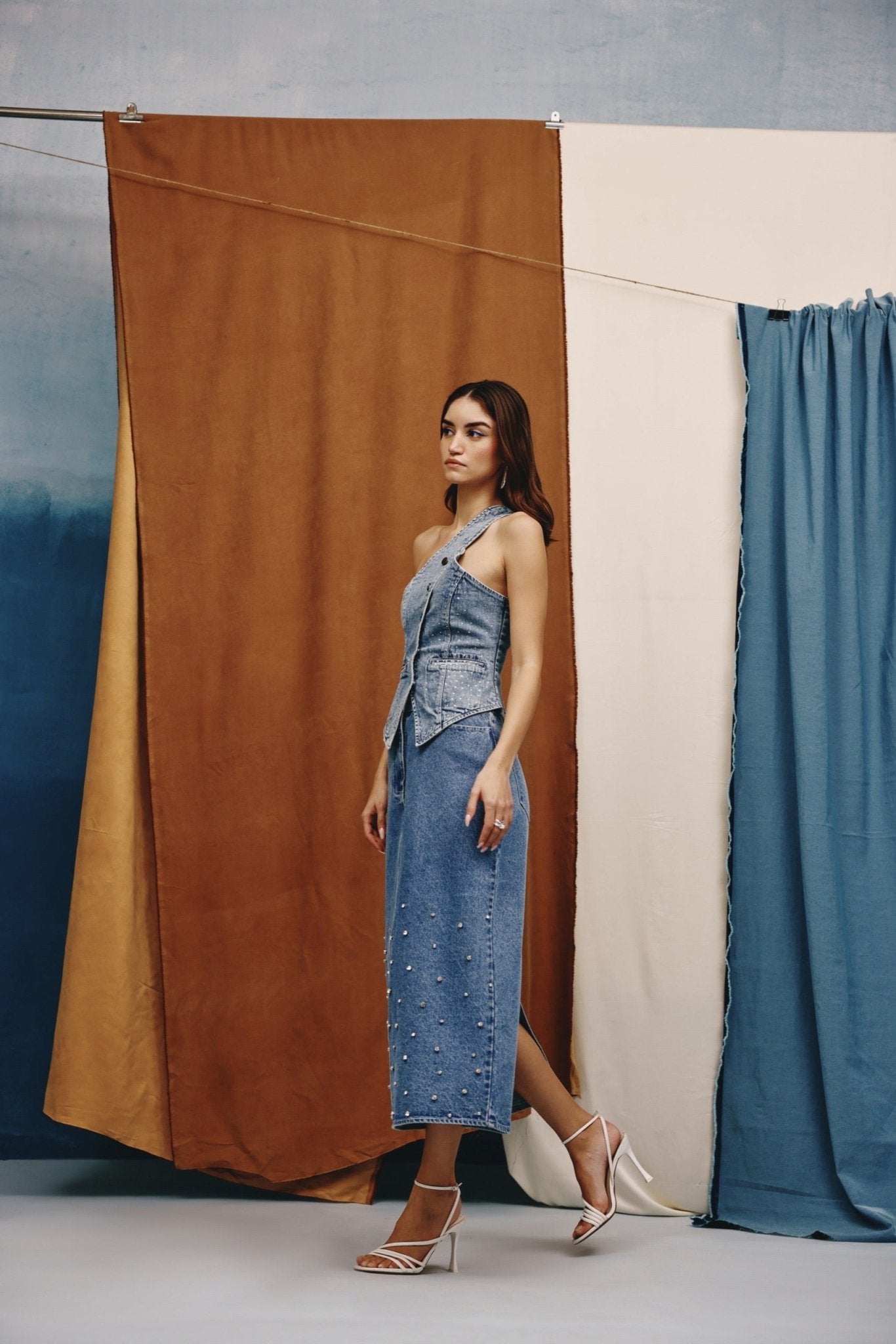 Atlas Studded Denim Midi Skirt - quietBold