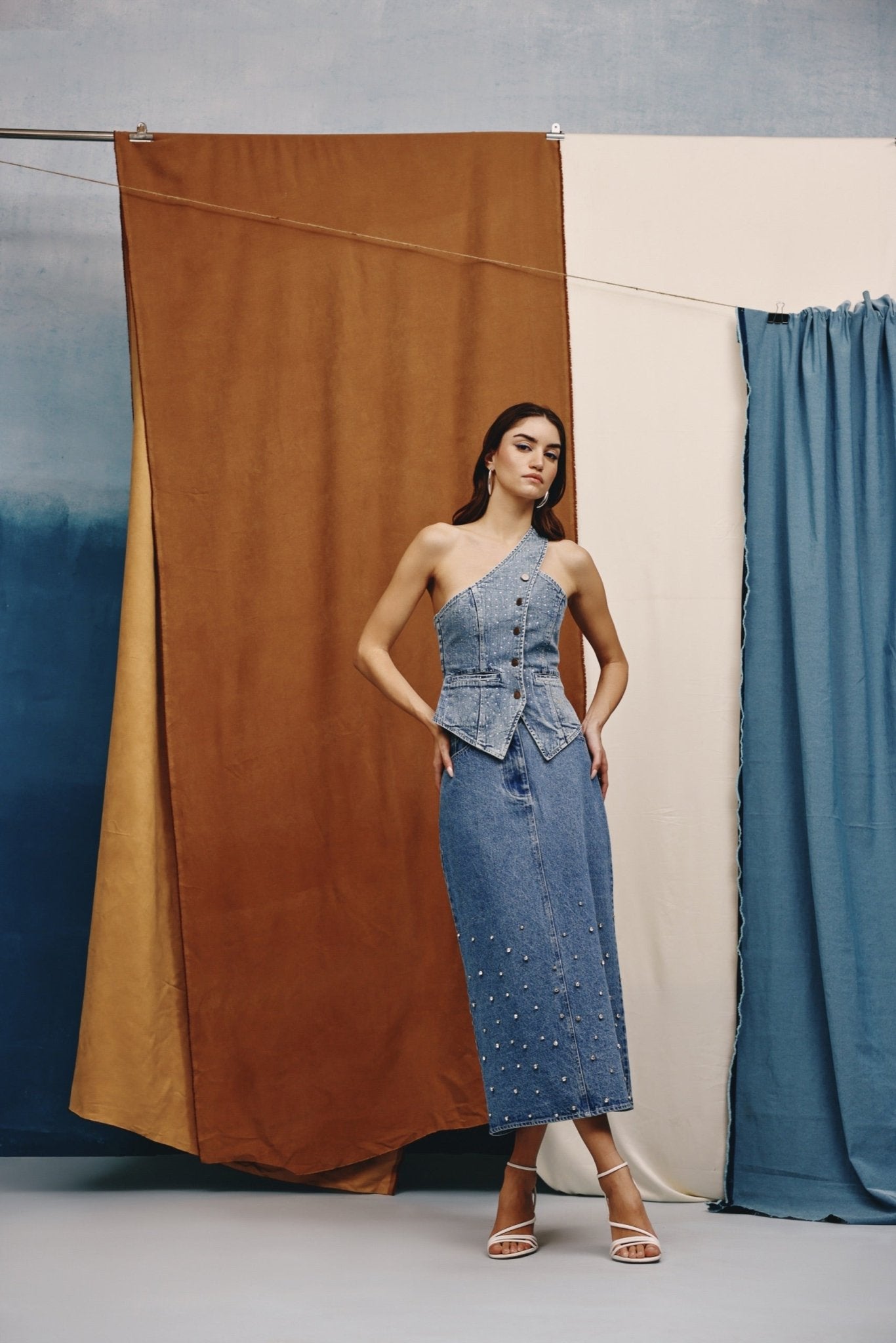 Atlas Studded Denim Midi Skirt - quietBold