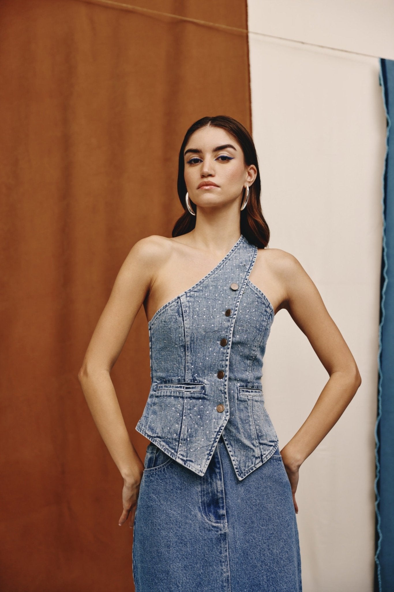 Atlas Studded Denim Midi Skirt - quietBold
