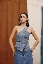 Atlas Studded Denim Midi Skirt - quietBold
