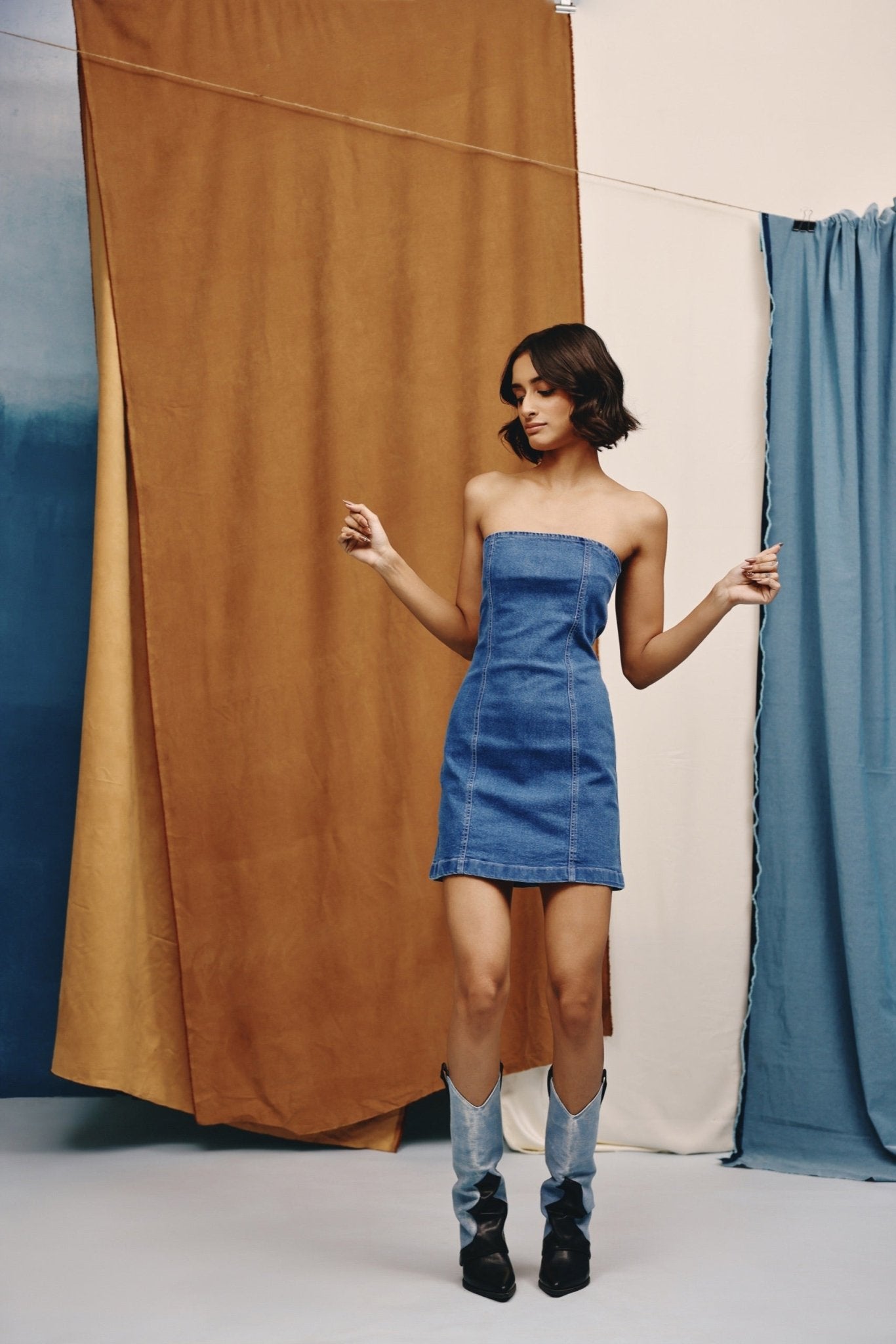 Aura Denim Strapless Mini Dress - quietBold