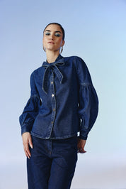 Majesty Tie - Up Denim Blouse - quietBold