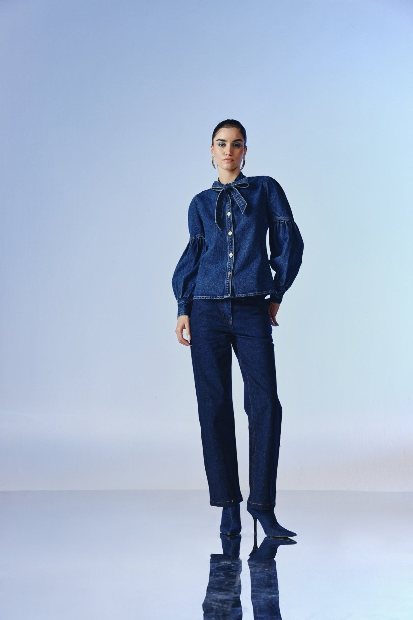 Majesty Tie - Up Denim Blouse - quietBold