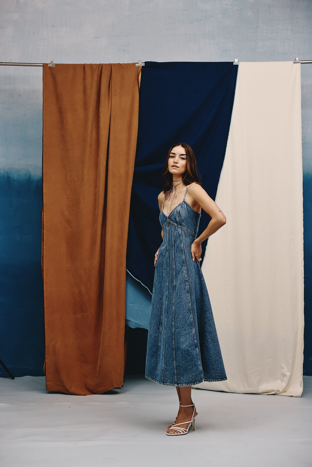 denim flare dress Fit & Midi Button closure Sculpted Flare Dress quietBold
