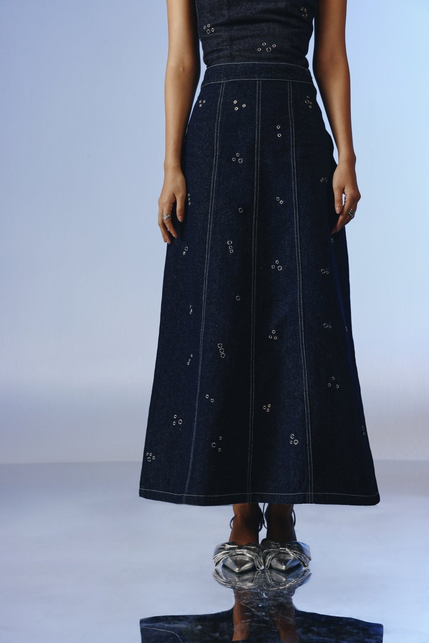 Vanta Studded Denim Maxi Skirt - quietBold