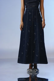 Vanta Studded Denim Maxi Skirt - quietBold