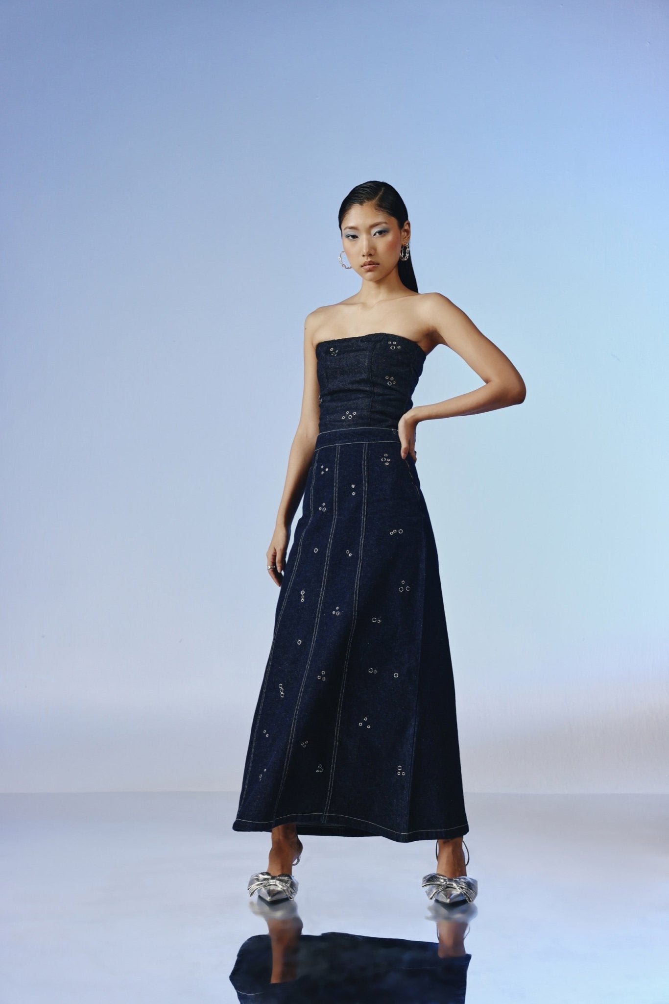 Vanta Studded Denim Maxi Skirt - quietBold