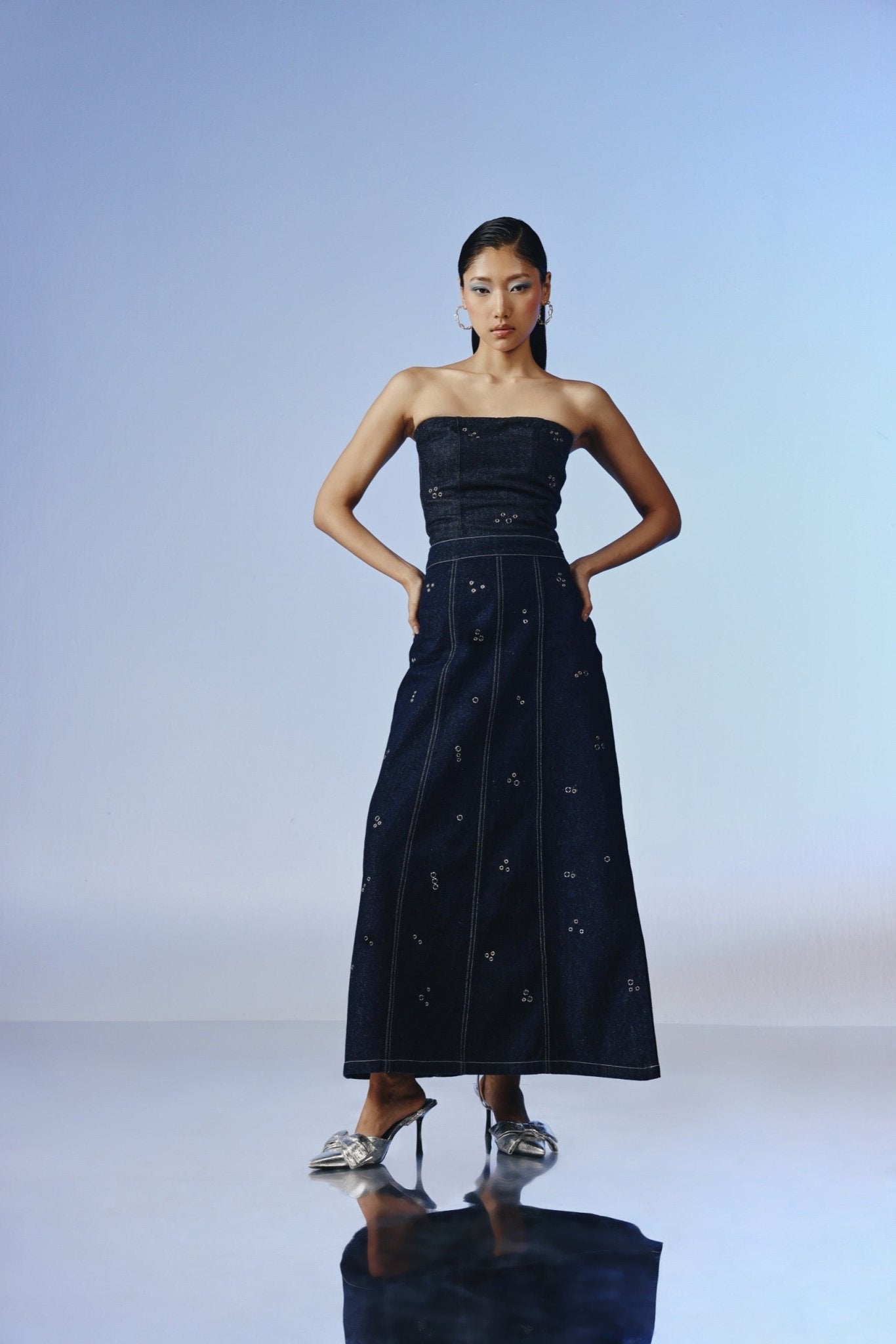 Vanta Studded Denim Maxi Skirt - quietBold